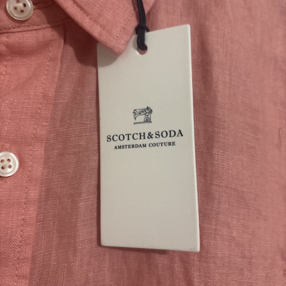 SCOTCH & SODA Men's Coral Linen Regular Fit Button-Up Shirt SZ L NWT - Picture 6 of 9
